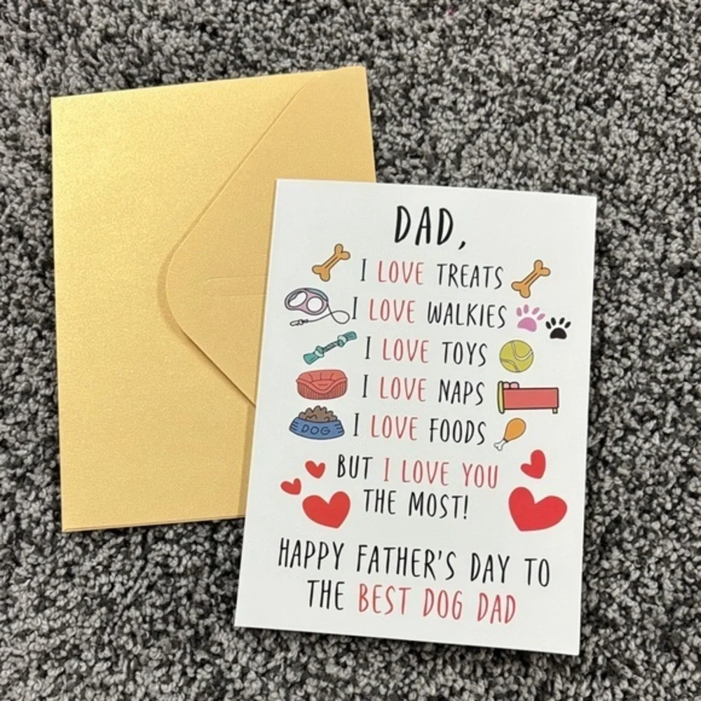 Dad dog Father's Day Card with Gold Envelope